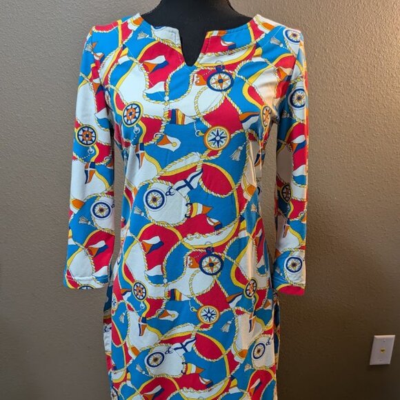 barbara gerwit Dresses & Skirts - BARBARA GERWIT Nautical Compass & Flag Print Tunic Dress - Size M